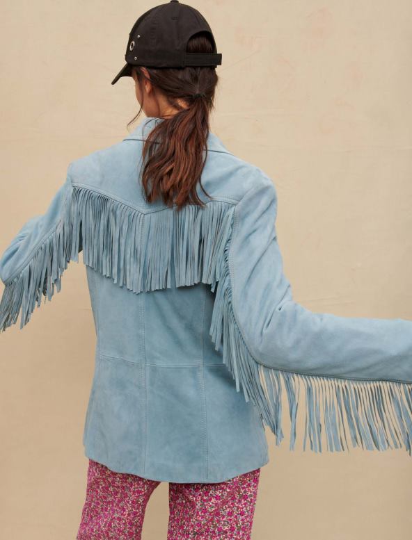 Maje chaqueta de piel de ante con flecos ropa azul mujer 2J08B329