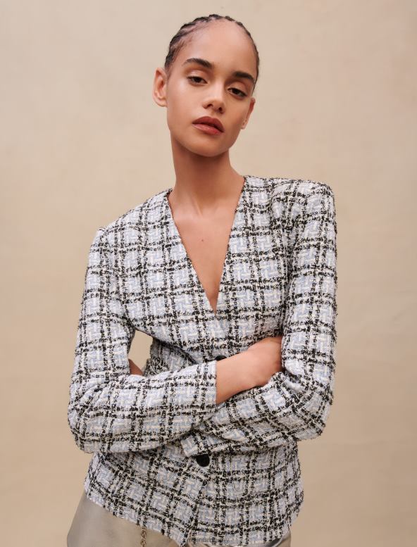 Maje chaqueta de sastre con efecto de tweed ropa azul mujer 2J08B405