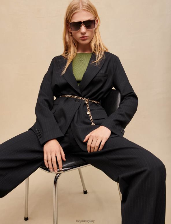 Maje chaqueta de traje a rayas tiza ropa negro mujer 2J08B128