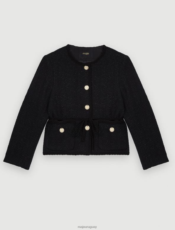 Maje chaqueta de tweed brillante con cinturón ropa negro mujer 2J08B129
