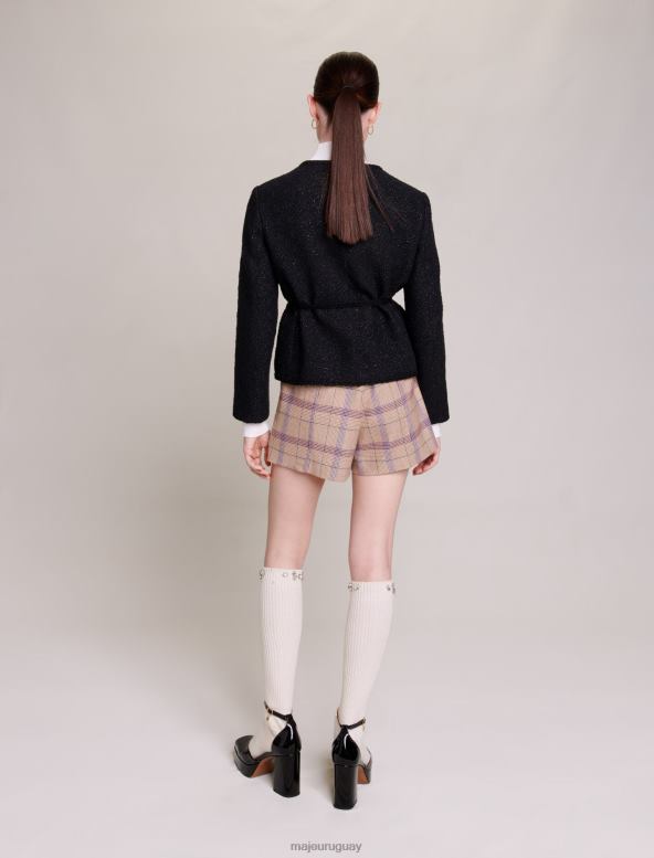 Maje chaqueta de tweed brillante con cinturón ropa negro mujer 2J08B129