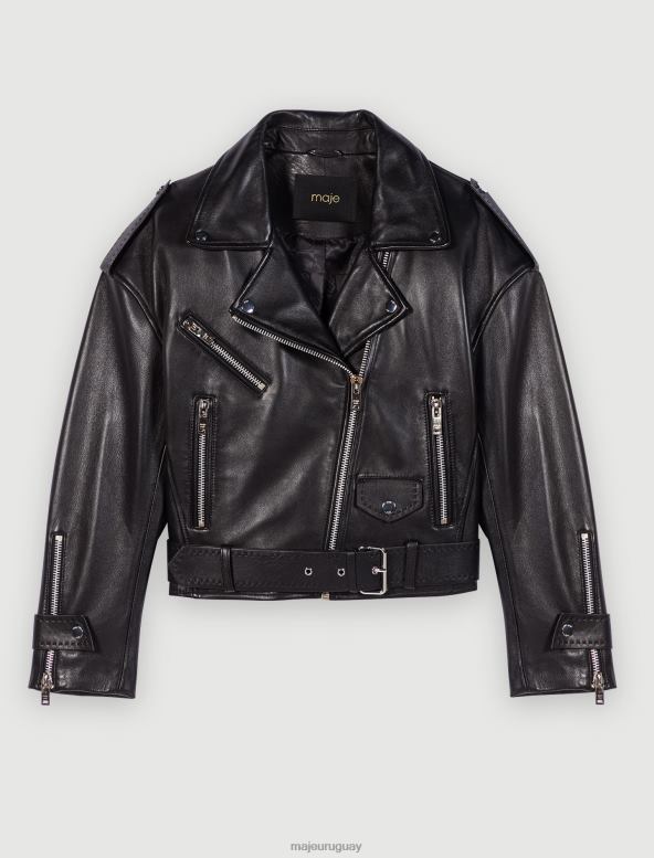 Maje chaqueta estilo motociclista de cuero ropa negro mujer 2J08B366