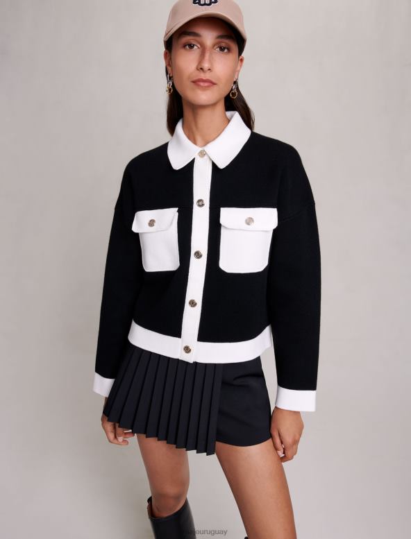 Maje chaqueta tipo cárdigan de punto ropa negro/crudo mujer 2J08B429