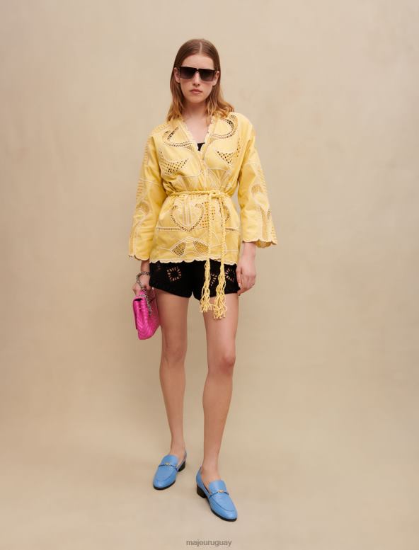 Maje chaqueta tipo kimono con bordado ropa plátano amarillo mujer 2J08B211