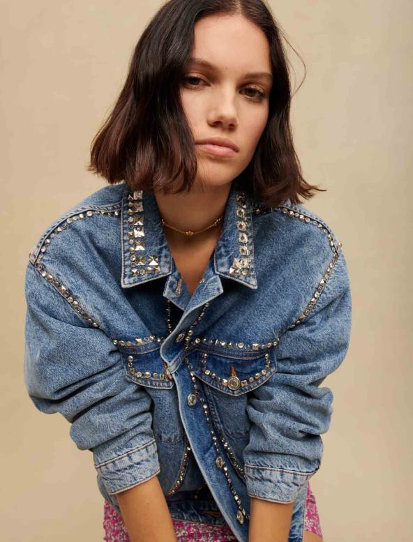 Maje chaqueta vaquera con pedrería ropa azul claro mujer 2J08B328