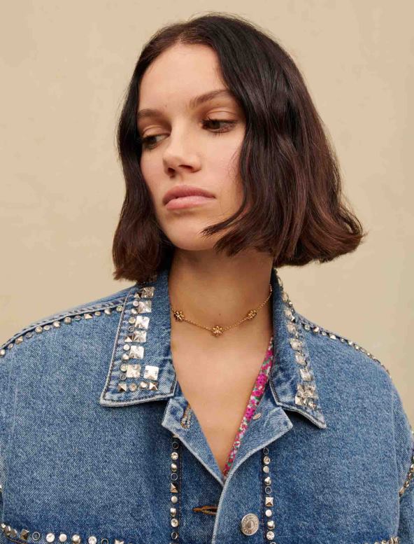 Maje chaqueta vaquera con pedrería ropa azul claro mujer 2J08B328