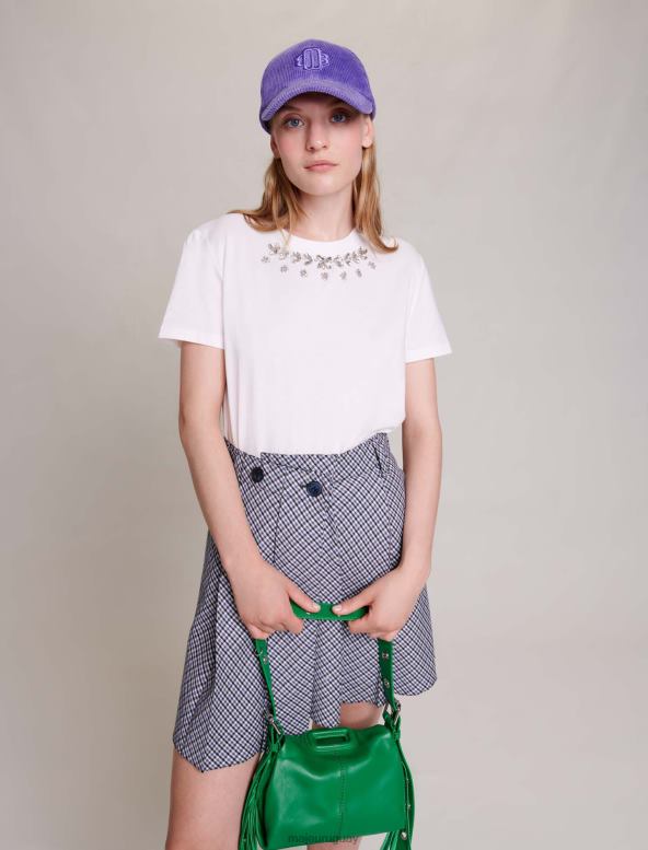 Maje Camiseta 100% algodón con pedrería ropa blanco mujer 2J08B34