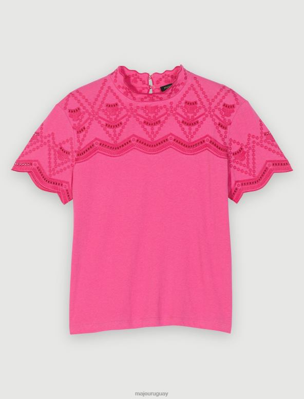 Maje camiseta bordada ropa fucsia mujer 2J08B308