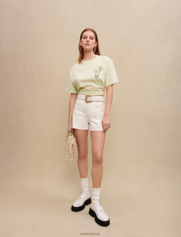 Maje camiseta con palmeras de cristal ropa verde ácido mujer 2J08B194