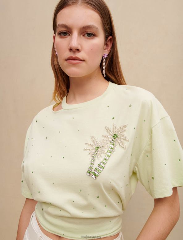 Maje camiseta con palmeras de cristal ropa verde ácido mujer 2J08B194