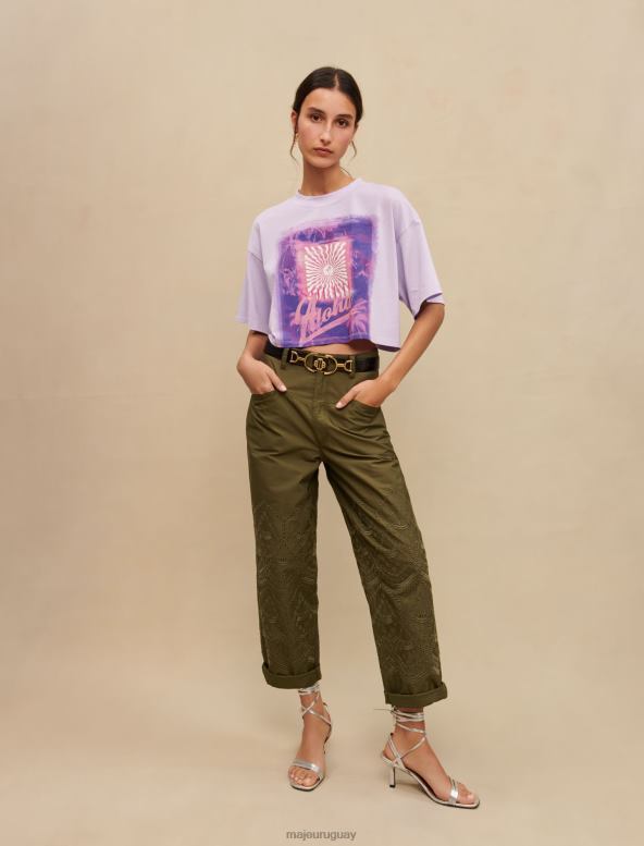 Maje camiseta corta con estampado de palmeras ropa violeta de parma mujer 2J08B272
