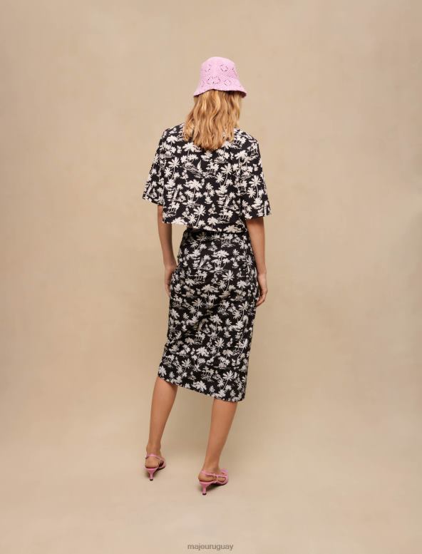 Maje falda cruzada con estampado de palmeras ropa palma negra mujer 2J08B243