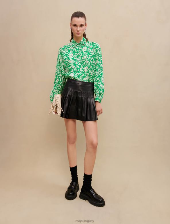 Maje falda de cuero plisada y acampanada ropa negro mujer 2J08B125