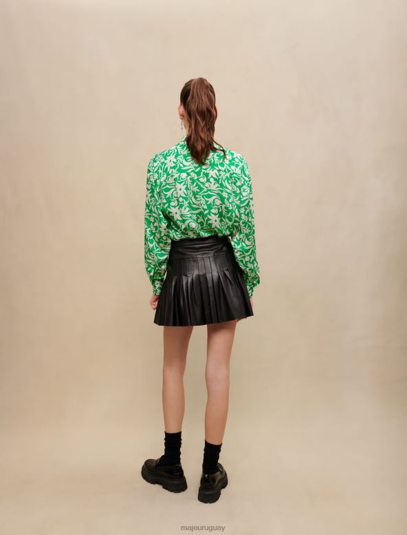Maje falda de cuero plisada y acampanada ropa negro mujer 2J08B125