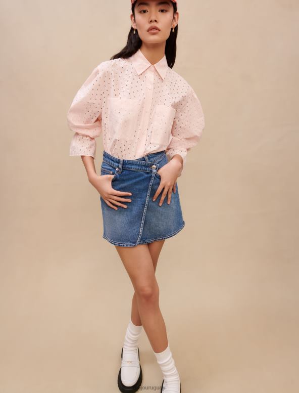 Maje falda de mezclilla con cintura cruzada ropa azul claro mujer 2J08B415