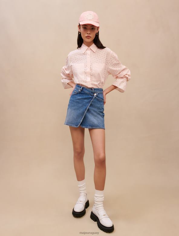 Maje falda de mezclilla con cintura cruzada ropa azul claro mujer 2J08B415