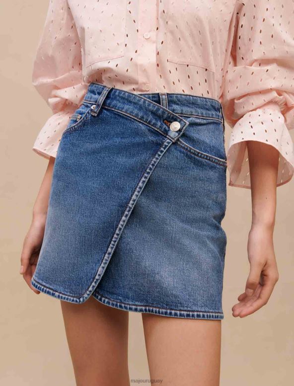 Maje falda de mezclilla con cintura cruzada ropa azul claro mujer 2J08B415