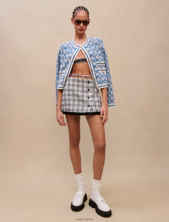 Maje falda de tweed a cuadros ropa azul mujer 2J08B390