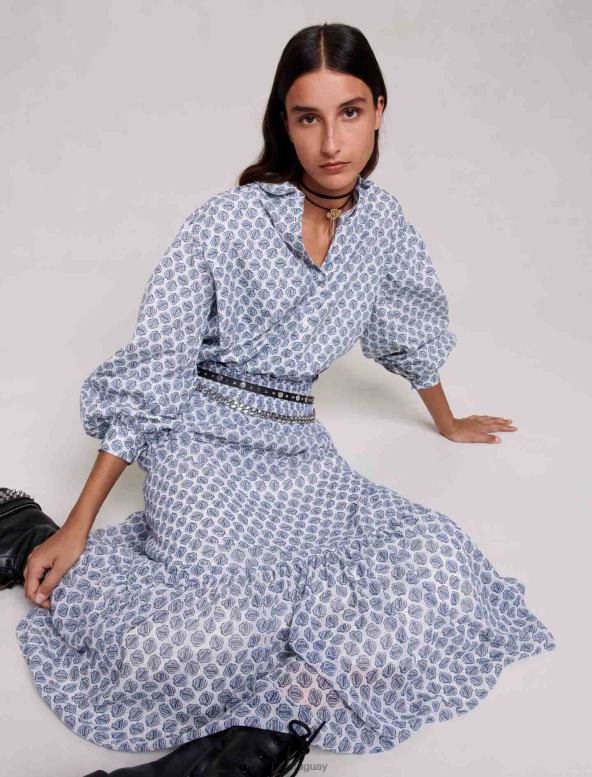 Maje falda larga asimétrica ropa monograma de trébol crudo/azul mujer 2J08B85