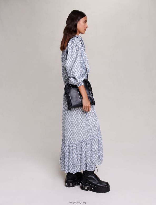 Maje falda larga asimétrica ropa monograma de trébol crudo/azul mujer 2J08B85