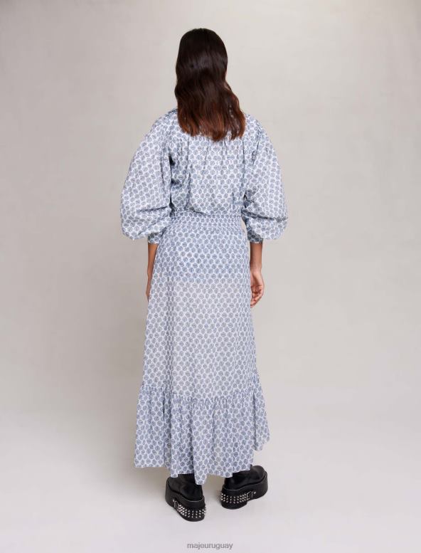 Maje falda larga asimétrica ropa monograma de trébol crudo/azul mujer 2J08B85