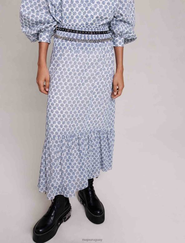 Maje falda larga asimétrica ropa monograma de trébol crudo/azul mujer 2J08B85