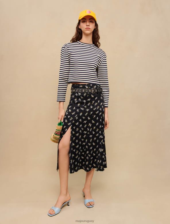Maje falda larga con estampado floral ropa azul mujer 2J08B345