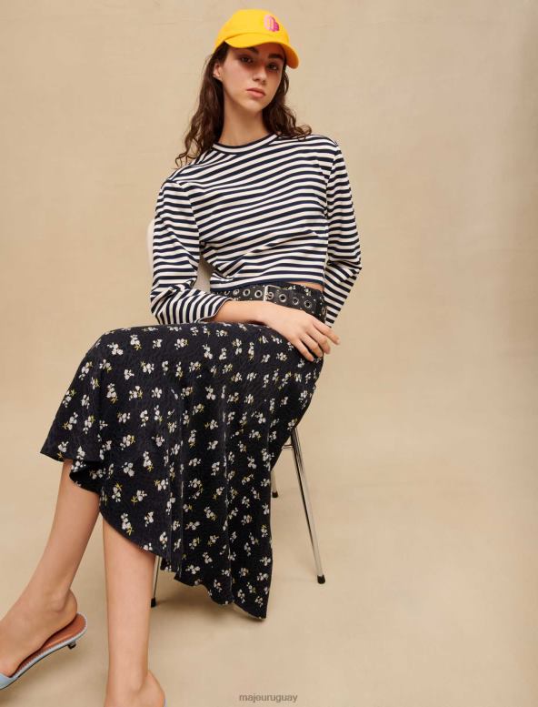 Maje falda larga con estampado floral ropa azul mujer 2J08B345