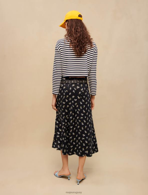 Maje falda larga con estampado floral ropa azul mujer 2J08B345
