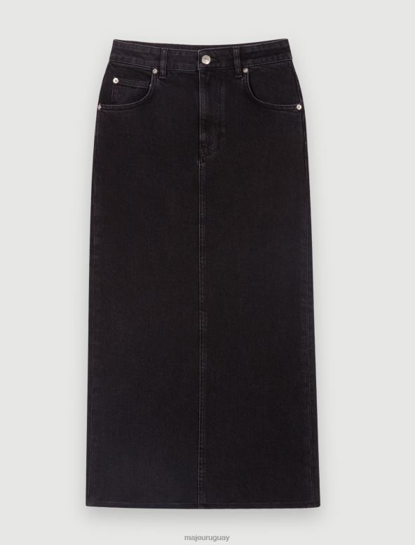 Maje falda larga de mezclilla ropa negro mujer 2J08B6