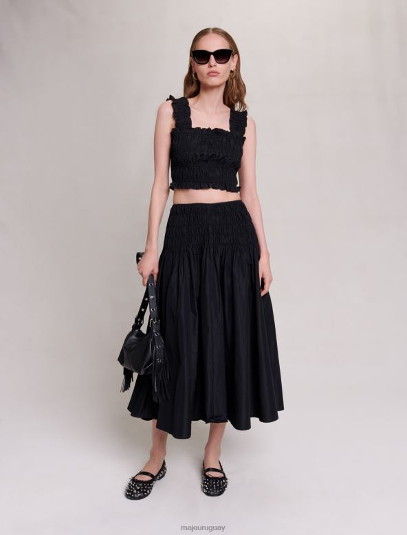 Maje falda larga fruncida ropa negro mujer 2J08B65