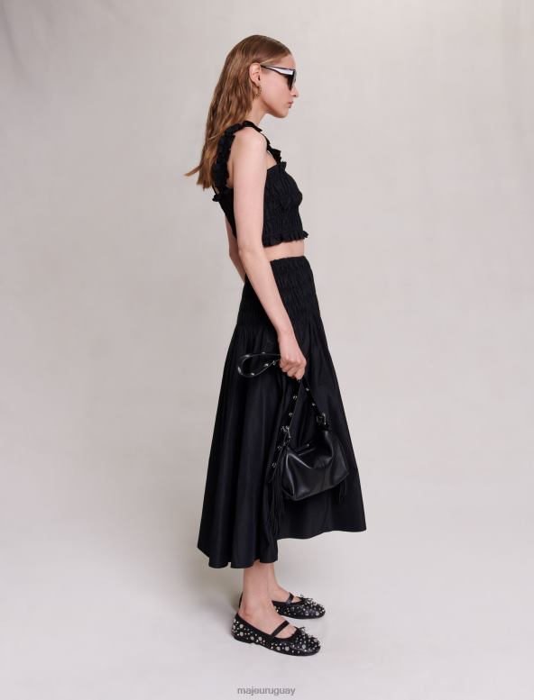 Maje falda larga fruncida ropa negro mujer 2J08B65