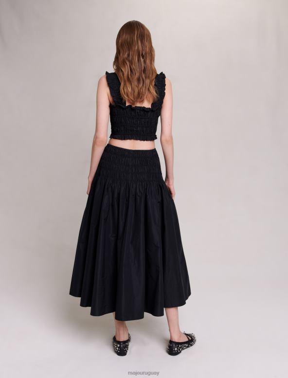 Maje falda larga fruncida ropa negro mujer 2J08B65