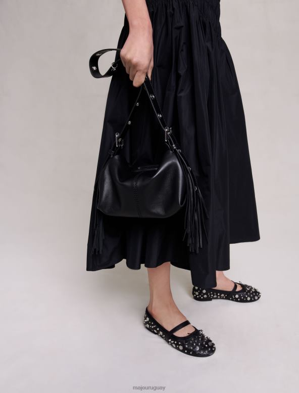 Maje falda larga fruncida ropa negro mujer 2J08B65