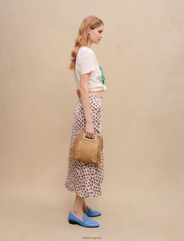 Maje falda midi con abertura ropa mini palmera rosa mujer 2J08B205