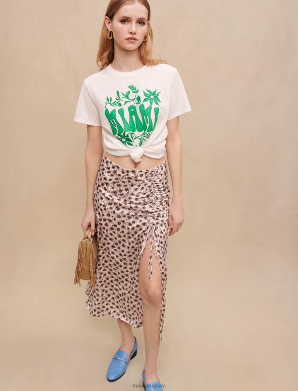 Maje falda midi con abertura ropa mini palmera rosa mujer 2J08B205