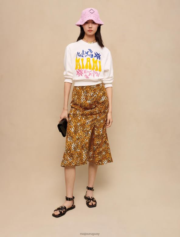 Maje falda midi con estampado de leopardo ropa leopardo beige mujer 2J08B242