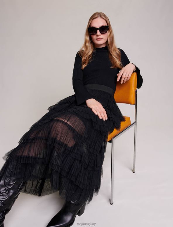 Maje falda midi de tul ropa negro mujer 2J08B103
