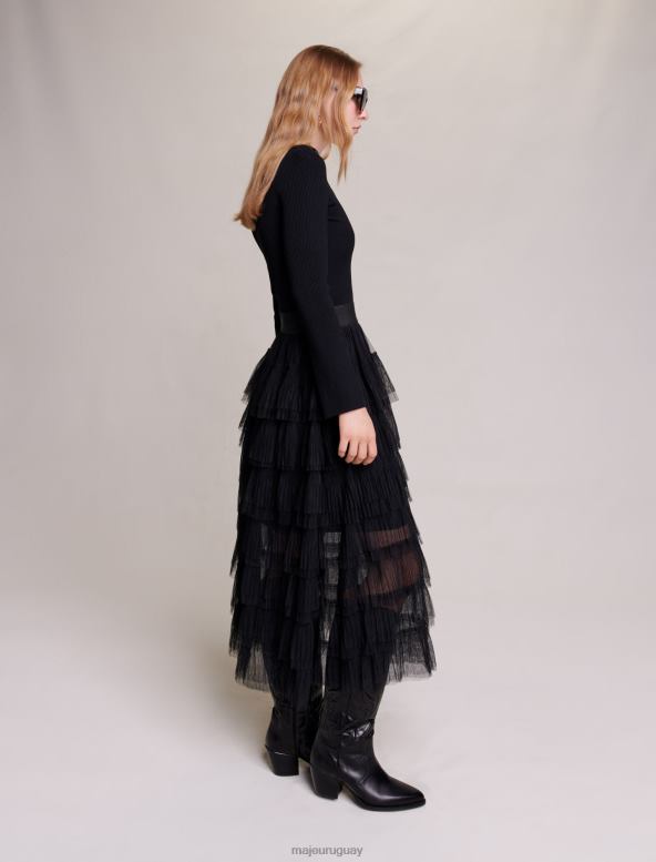 Maje falda midi de tul ropa negro mujer 2J08B103