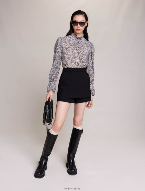 Maje falda pantalón de crepé a capas ropa negro mujer 2J08B124
