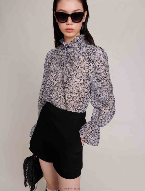 Maje falda pantalón de crepé a capas ropa negro mujer 2J08B124