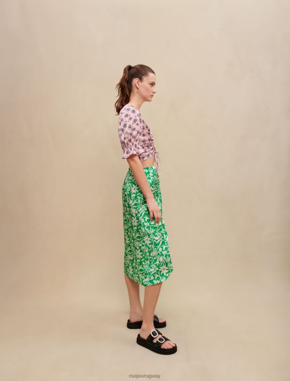 Maje minifalda drapeada ropa imprimir verde onírico mujer 2J08B204