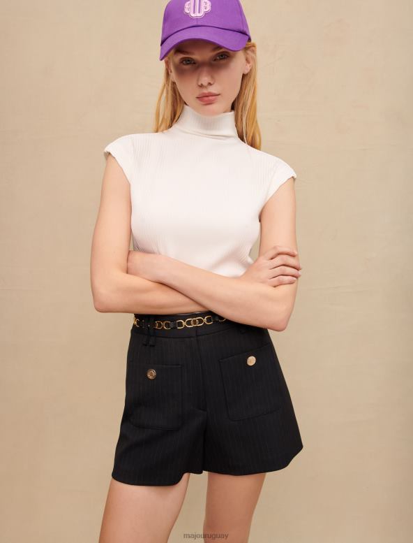 Maje pantalones cortos a rayas con detalles metálicos ropa negro mujer 2J08B130