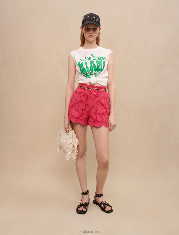 Maje pantalones cortos con bordado calado ropa fucsia mujer 2J08B202