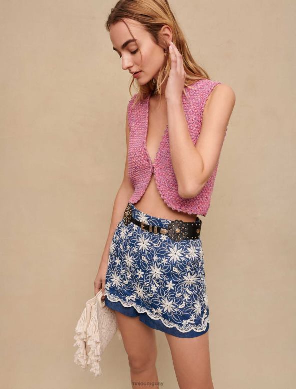 Maje pantalones cortos con bordado floral ropa azul mujer 2J08B314