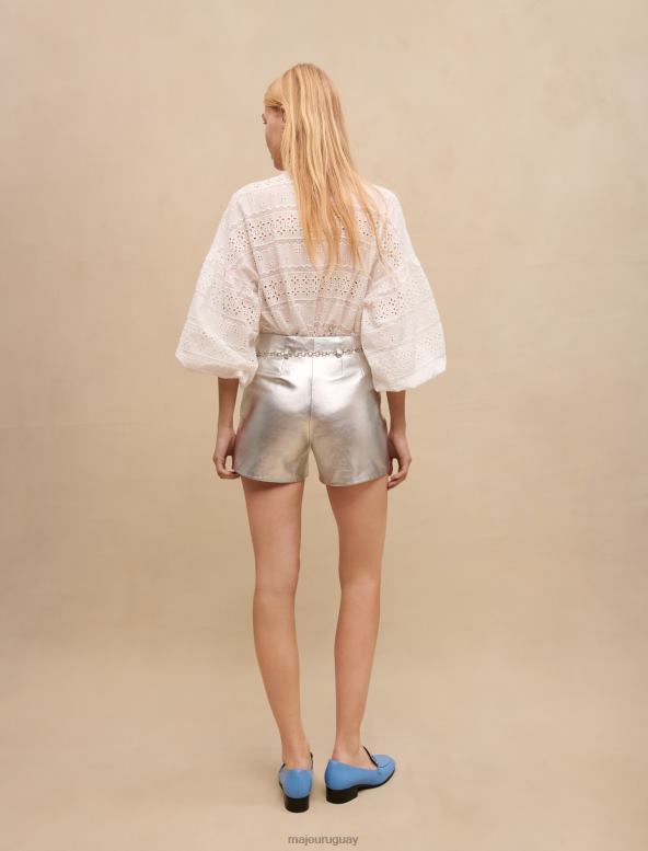 Maje pantalones cortos de cuero metalizado ropa plata mujer 2J08B347