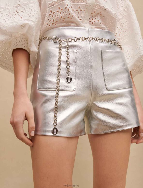 Maje pantalones cortos de cuero metalizado ropa plata mujer 2J08B347