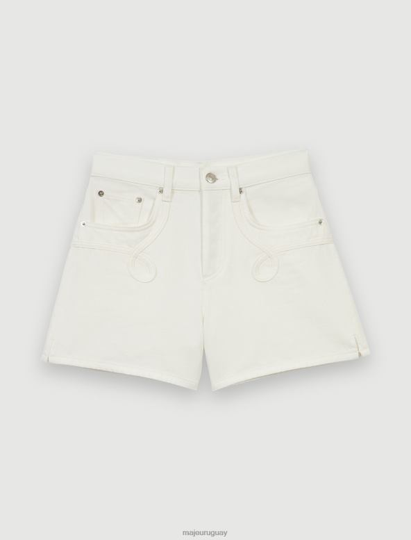 Maje pantalones cortos de mezclilla bordados ropa blanco mujer 2J08B241