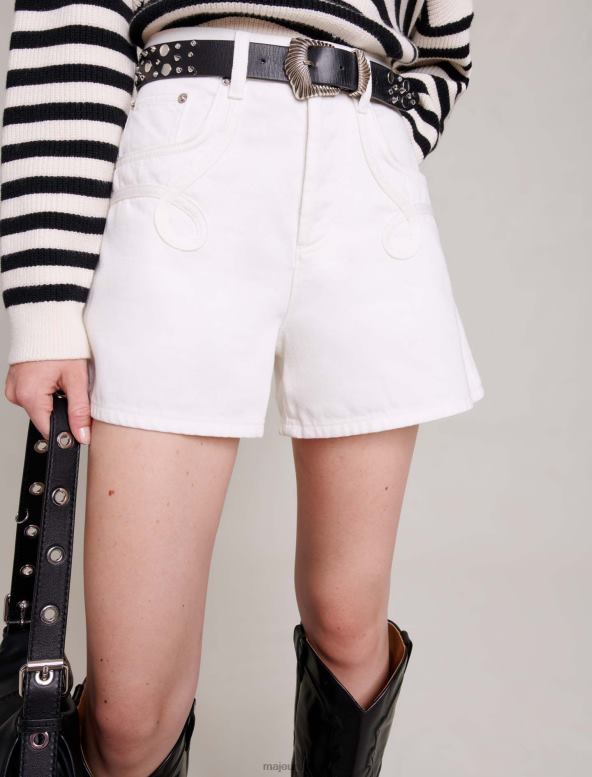Maje pantalones cortos de mezclilla bordados ropa blanco mujer 2J08B241