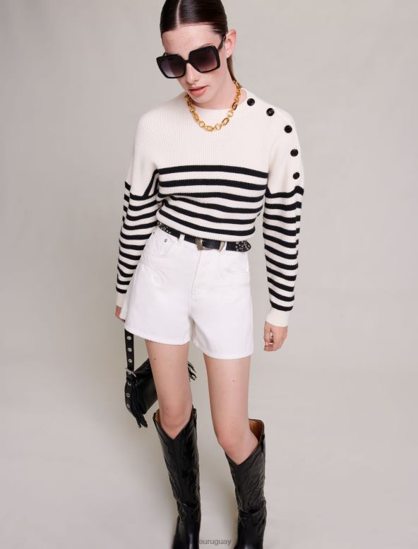 Maje pantalones cortos de mezclilla bordados ropa blanco mujer 2J08B241